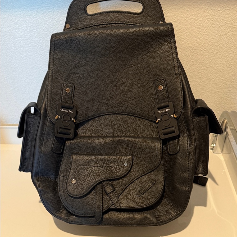 Designer Black Pebbled Leather Men's Backpack